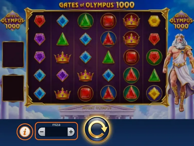 interfața jocului gates of olympus 1000 online cu butoanele de control